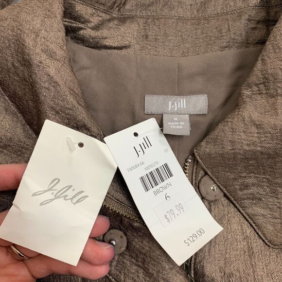 J.Jill Jacket Womens 6 Metallic Bronze Waist Tie Full Zip Snap Buttons Lined - Picture 11 of 16